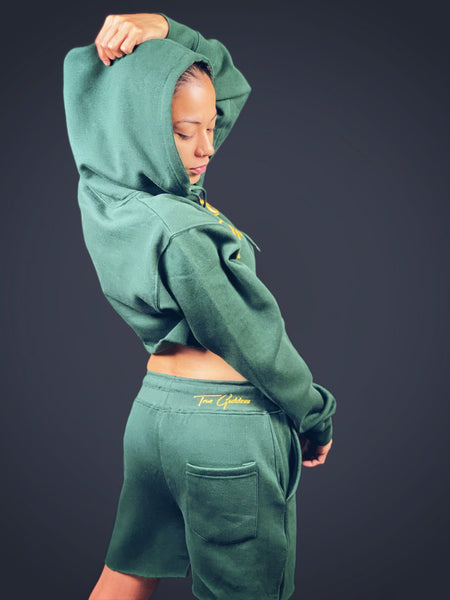 True Goddess Hoodie Crop Top Hoodie (Hunter Green and Yellow)