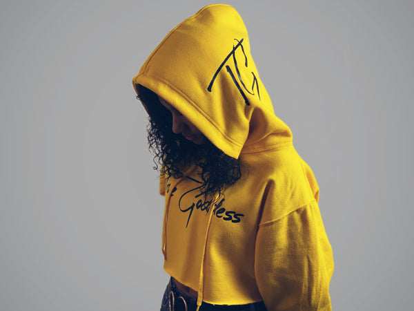 True Goddess Hoodie Crop Top (Yellow And Black)