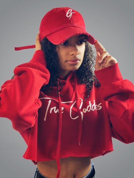 True Goddess Hoodie Crop Top (Red And White)
