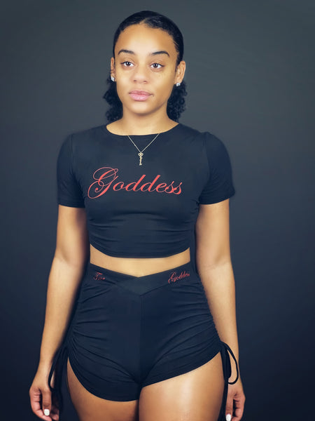 True Goddess Cut Out Tie Back Crop Tee & Drawstring Side Shorts
