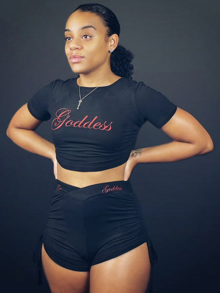 True Goddess Cut Out Tie Back Crop Tee & Drawstring Side Shorts