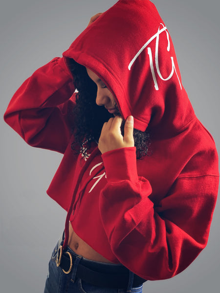 True Goddess Hoodie Crop Top (Red And White)