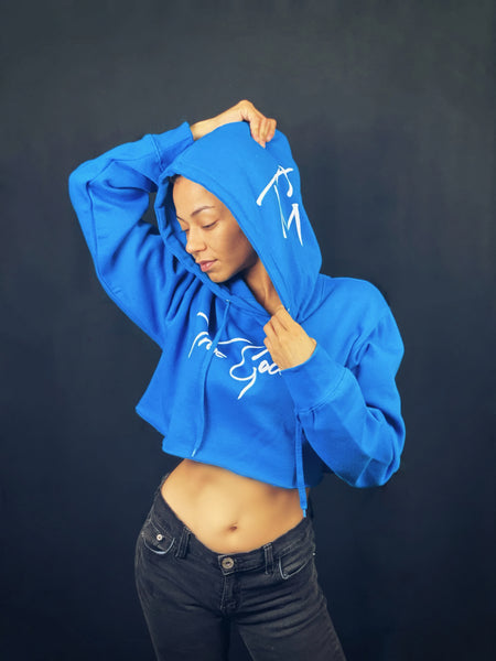 True Goddess Hoodie Crop Top Hoodie (Turquoise and White)