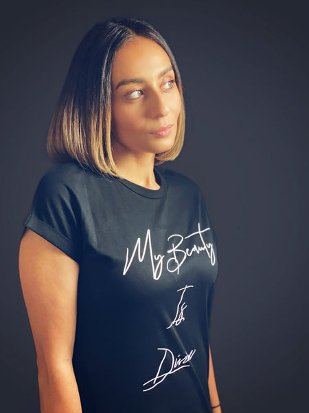 True Goddess “My Beauty Is Divine”(Batwing Sleeve Tee Dress Black and White)