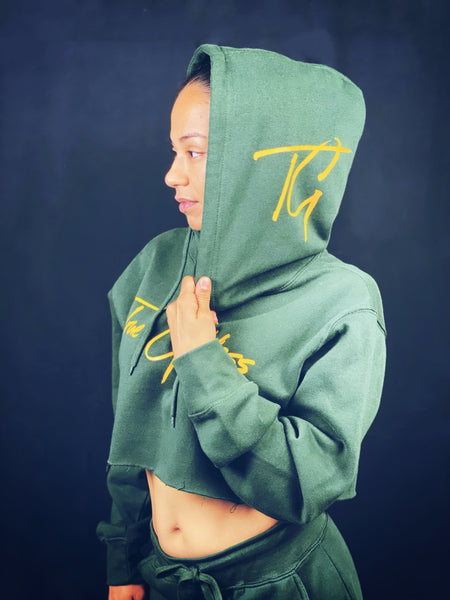 True Goddess Hoodie Crop Top Hoodie (Hunter Green and Yellow)