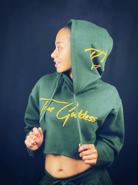 True Goddess Hoodie Crop Top Hoodie (Hunter Green and Yellow)
