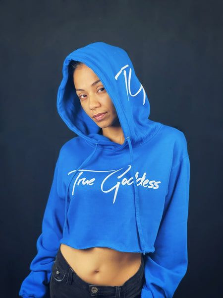 True Goddess Hoodie Crop Top Hoodie (Turquoise and White)
