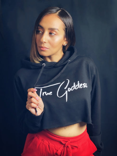 True Goddess Crop Top Hoodie (Black and White)