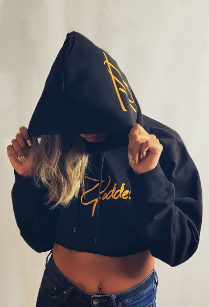 True Goddess Hoodie Crop Top (Black And Yellow)
