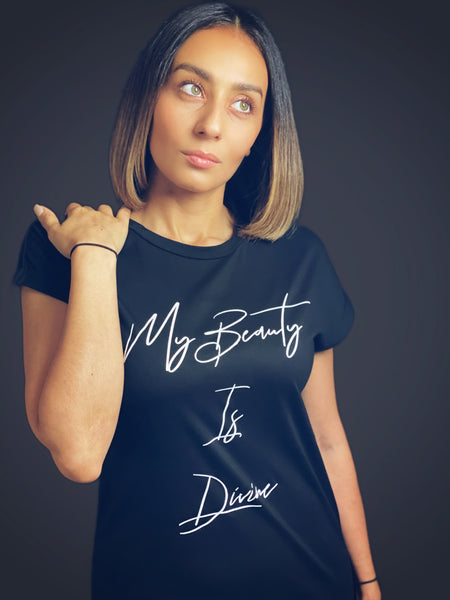True Goddess “My Beauty Is Divine”(Batwing Sleeve Tee Dress Black and White)