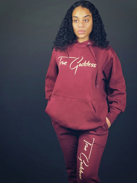 True Goddess Sweat Suit (Maroon And Tan)