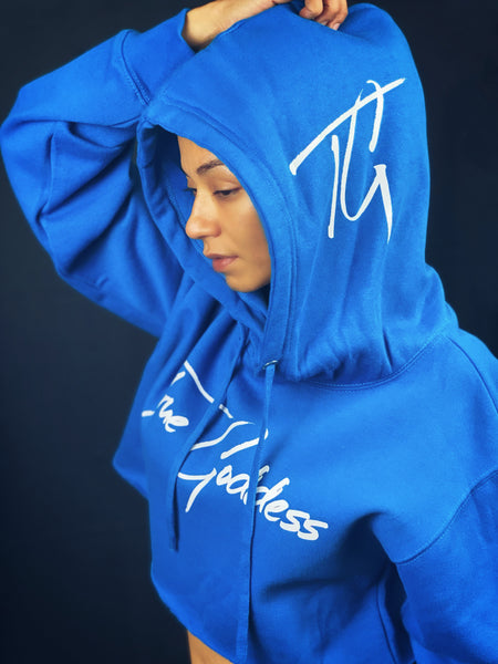 True Goddess Hoodie Crop Top Hoodie (Turquoise and White)
