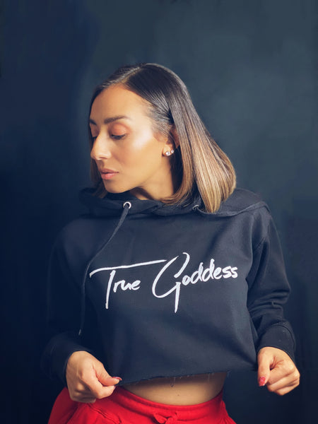 True Goddess Crop Top Hoodie (Black and White)