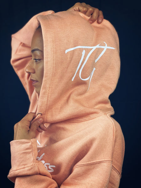True Goddess Crop Top Hoodie(Peach And White)