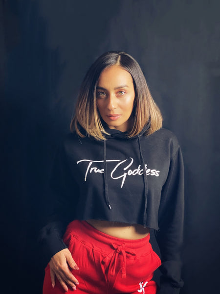 True Goddess Crop Top Hoodie (Black and White)