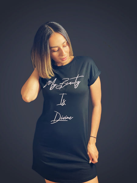 True Goddess “My Beauty Is Divine”(Batwing Sleeve Tee Dress Black and White)