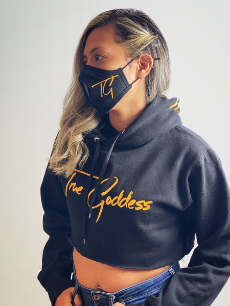 True Goddess Hoodie Crop Top (Black And Yellow)