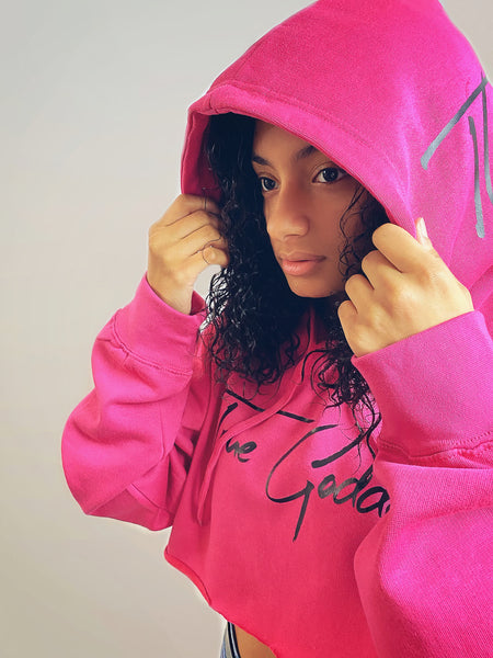 True Goddess Hoodie Crop Top (Pink and Black)